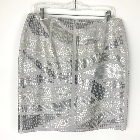 New WHBM Gray Silver Sequin Pencil Skirt Size 8 - Picture 9 of 16